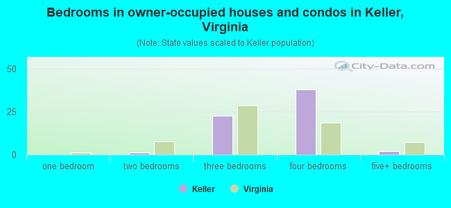 Bedrooms in owner-occupied houses and condos in Keller, Virginia