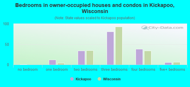 Bedrooms in owner-occupied houses and condos in Kickapoo, Wisconsin