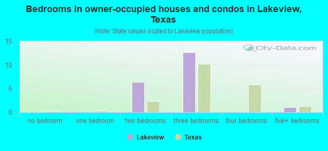 Bedrooms in owner-occupied houses and condos in Lakeview, Texas