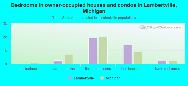 Bedrooms in owner-occupied houses and condos in Lambertville, Michigan