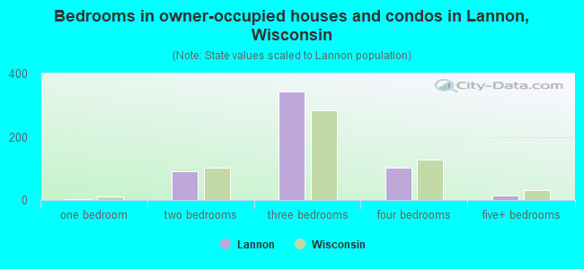 Bedrooms in owner-occupied houses and condos in Lannon, Wisconsin