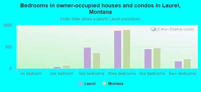 Bedrooms in owner-occupied houses and condos in Laurel, Montana