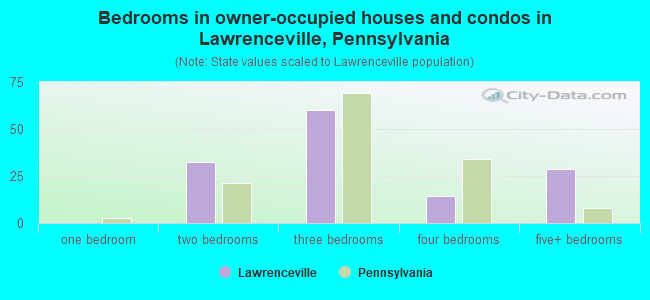 Bedrooms in owner-occupied houses and condos in Lawrenceville, Pennsylvania