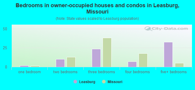 Bedrooms in owner-occupied houses and condos in Leasburg, Missouri