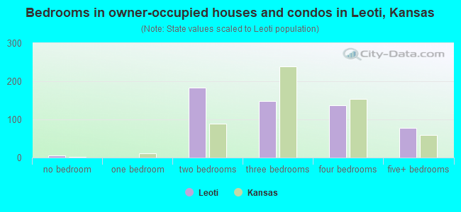 Bedrooms in owner-occupied houses and condos in Leoti, Kansas