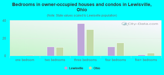 Bedrooms in owner-occupied houses and condos in Lewisville, Ohio