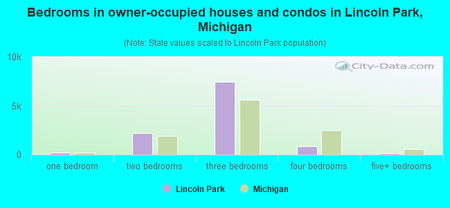 Bedrooms in owner-occupied houses and condos in Lincoln Park, Michigan