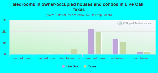 Bedrooms in owner-occupied houses and condos in Live Oak, Texas