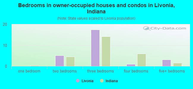 Bedrooms in owner-occupied houses and condos in Livonia, Indiana