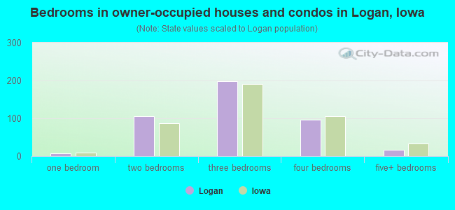 Bedrooms in owner-occupied houses and condos in Logan, Iowa