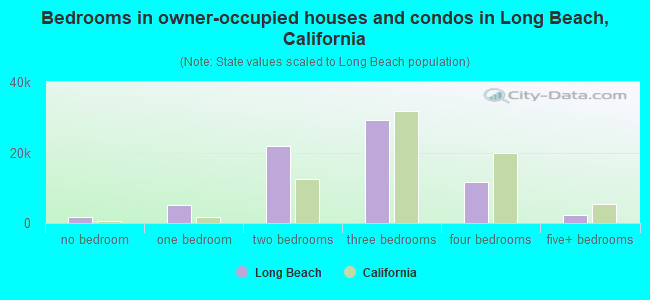 Bedrooms in owner-occupied houses and condos in Long Beach, California