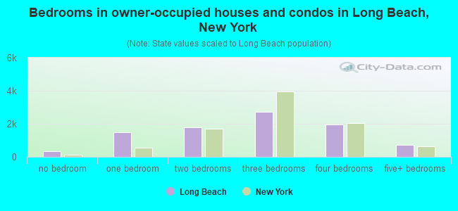 Bedrooms in owner-occupied houses and condos in Long Beach, New York