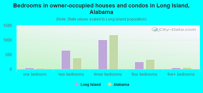 Bedrooms in owner-occupied houses and condos in Long Island, Alabama