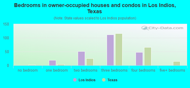 Bedrooms in owner-occupied houses and condos in Los Indios, Texas