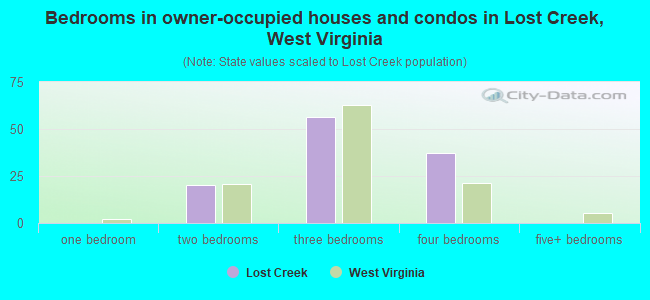 Bedrooms in owner-occupied houses and condos in Lost Creek, West Virginia