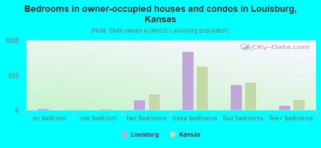 Bedrooms in owner-occupied houses and condos in Louisburg, Kansas