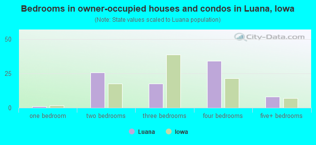 Bedrooms in owner-occupied houses and condos in Luana, Iowa