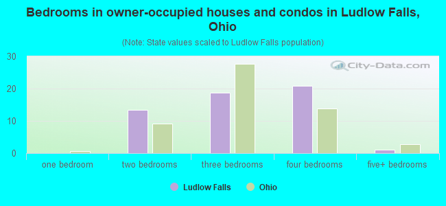Bedrooms in owner-occupied houses and condos in Ludlow Falls, Ohio