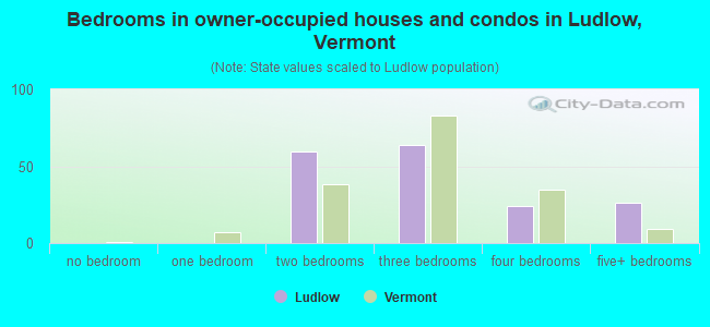 Bedrooms in owner-occupied houses and condos in Ludlow, Vermont