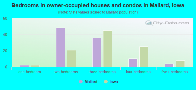 Bedrooms in owner-occupied houses and condos in Mallard, Iowa