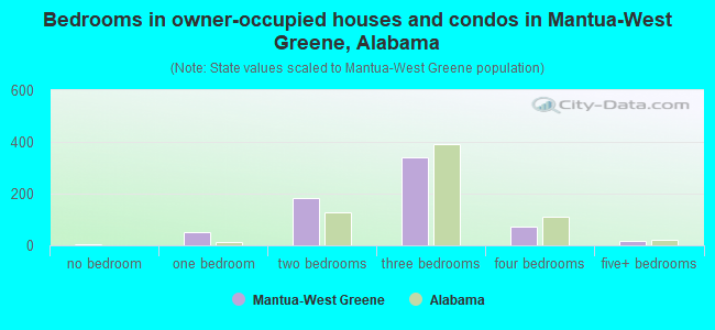 Bedrooms in owner-occupied houses and condos in Mantua-West Greene, Alabama