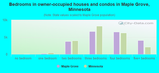 Bedrooms in owner-occupied houses and condos in Maple Grove, Minnesota