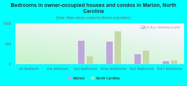 Bedrooms in owner-occupied houses and condos in Marion, North Carolina