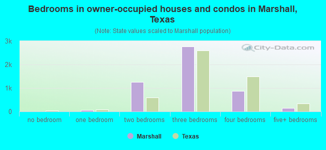 Bedrooms in owner-occupied houses and condos in Marshall, Texas