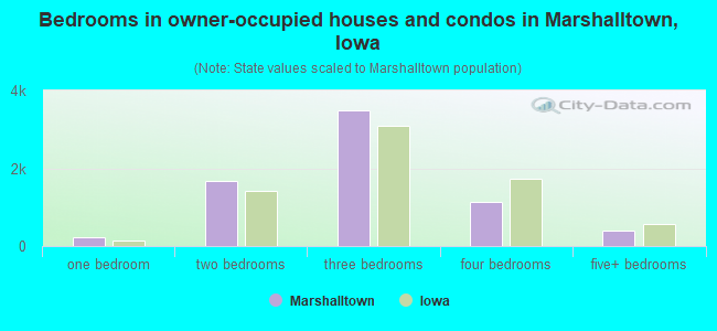 Bedrooms in owner-occupied houses and condos in Marshalltown, Iowa