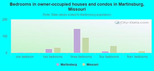 Bedrooms in owner-occupied houses and condos in Martinsburg, Missouri