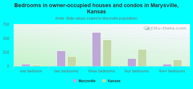 Bedrooms in owner-occupied houses and condos in Marysville, Kansas
