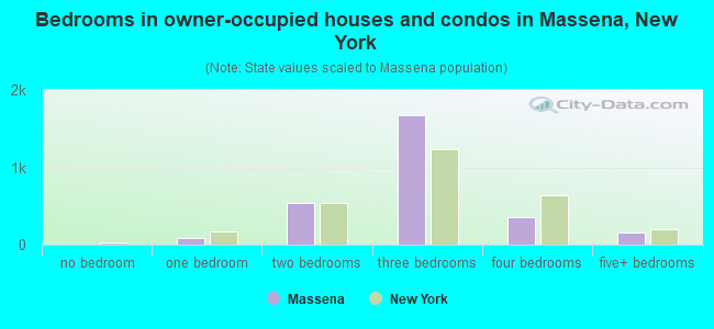 Bedrooms in owner-occupied houses and condos in Massena, New York