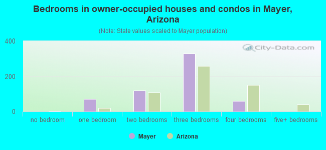 Bedrooms in owner-occupied houses and condos in Mayer, Arizona