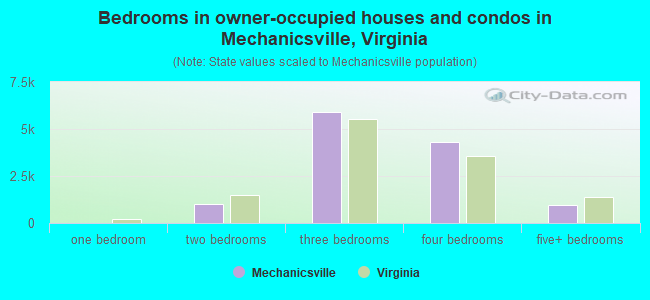 Bedrooms in owner-occupied houses and condos in Mechanicsville, Virginia