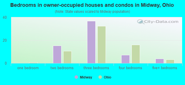 Bedrooms in owner-occupied houses and condos in Midway, Ohio