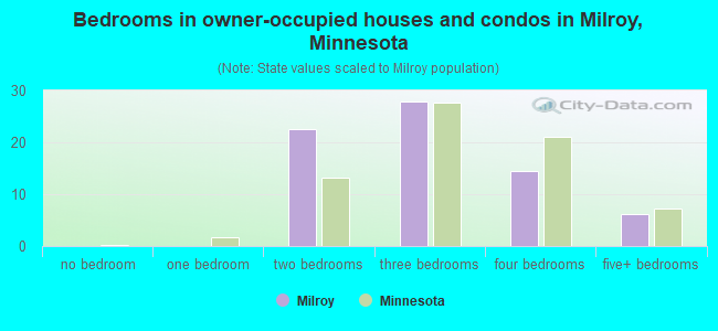 Bedrooms in owner-occupied houses and condos in Milroy, Minnesota