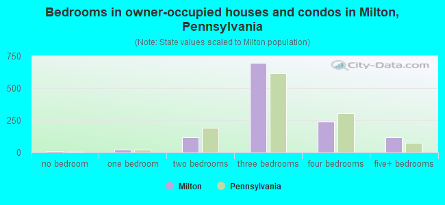 Bedrooms in owner-occupied houses and condos in Milton, Pennsylvania
