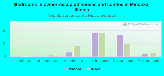 Bedrooms in owner-occupied houses and condos in Minooka, Illinois