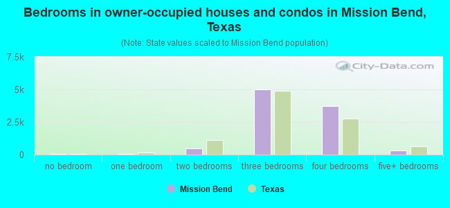 Bedrooms in owner-occupied houses and condos in Mission Bend, Texas