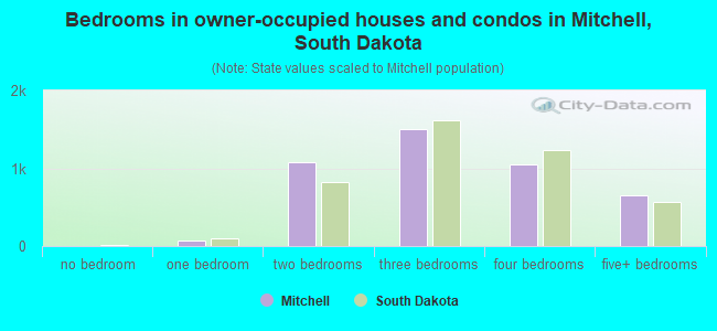 Bedrooms in owner-occupied houses and condos in Mitchell, South Dakota
