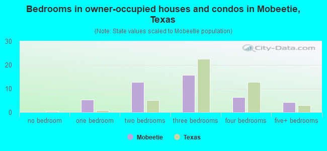 Bedrooms in owner-occupied houses and condos in Mobeetie, Texas