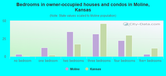 Bedrooms in owner-occupied houses and condos in Moline, Kansas