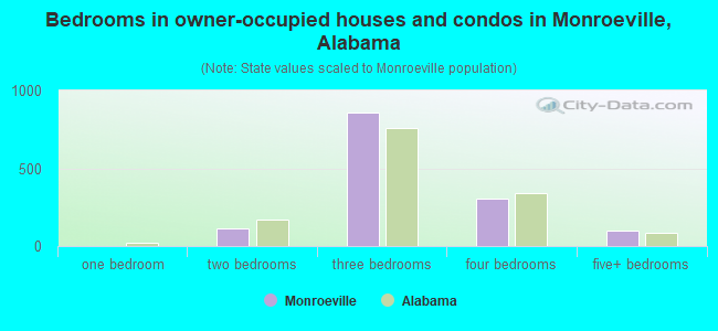 Bedrooms in owner-occupied houses and condos in Monroeville, Alabama