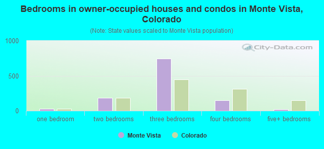 Bedrooms in owner-occupied houses and condos in Monte Vista, Colorado