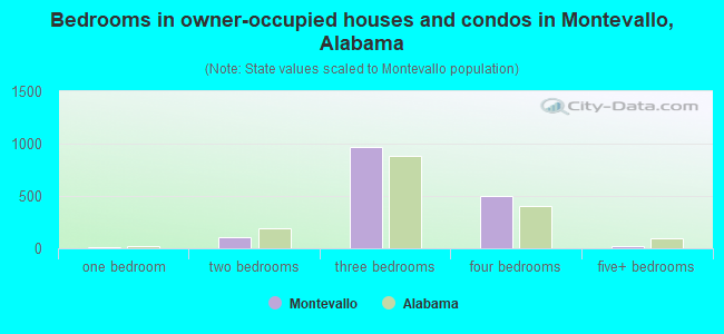 Bedrooms in owner-occupied houses and condos in Montevallo, Alabama