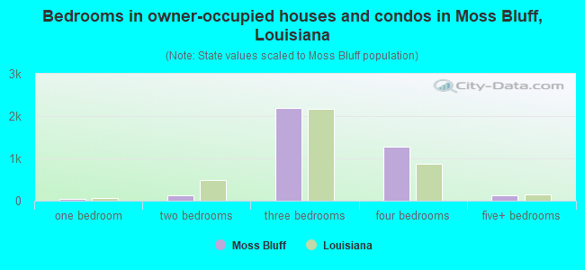 Bedrooms in owner-occupied houses and condos in Moss Bluff, Louisiana