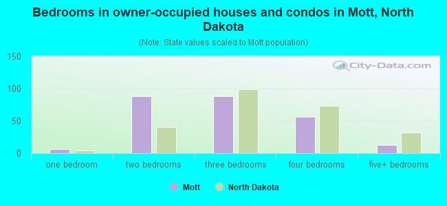 Bedrooms in owner-occupied houses and condos in Mott, North Dakota