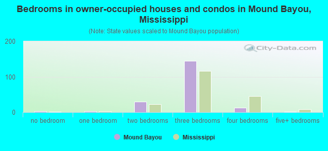 Bedrooms in owner-occupied houses and condos in Mound Bayou, Mississippi
