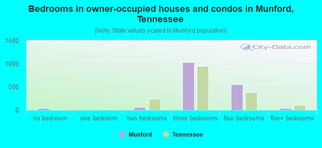 Bedrooms in owner-occupied houses and condos in Munford, Tennessee