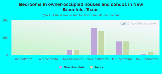 Bedrooms in owner-occupied houses and condos in New Braunfels, Texas